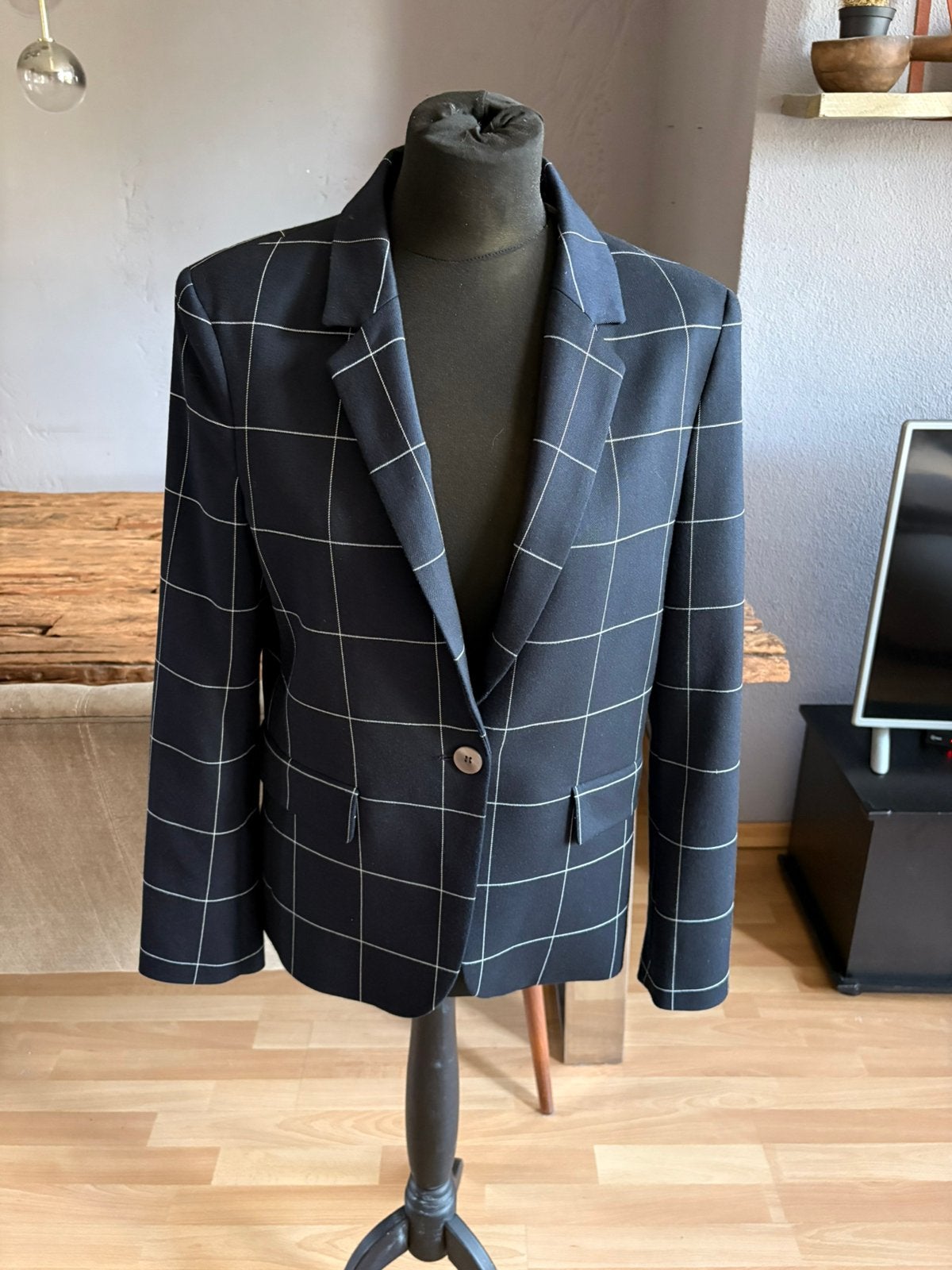 Expresso mooi net dames pak ruit pantalon & blazer mt 40, Maat 38/40 (M), Kostuum of Pak, Blauw, Ophalen of Verzenden