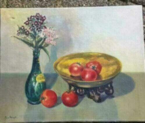 Olieverf tomaten in schaal bloemen A. vd Horst C. Bouter, Antiek en Kunst, Ophalen