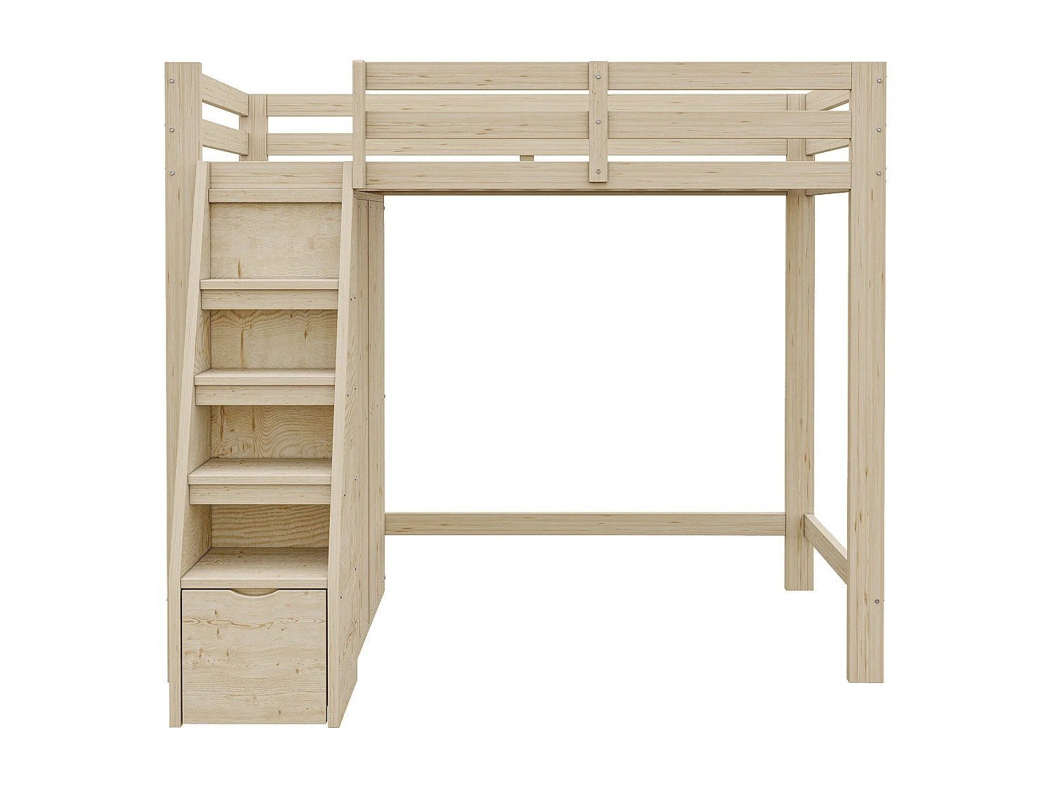 Houten hoogslaper met kast en lade - Natuurlijk hout