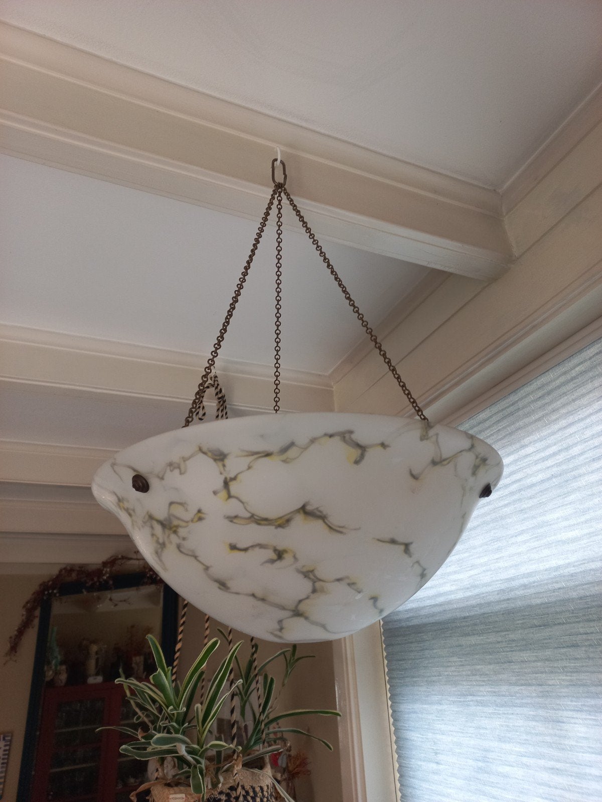 Glazen hangschaal van gewolkt glas. Leuk voor hangplanten., Ophalen of Verzenden, Bloeit niet, Overige soorten