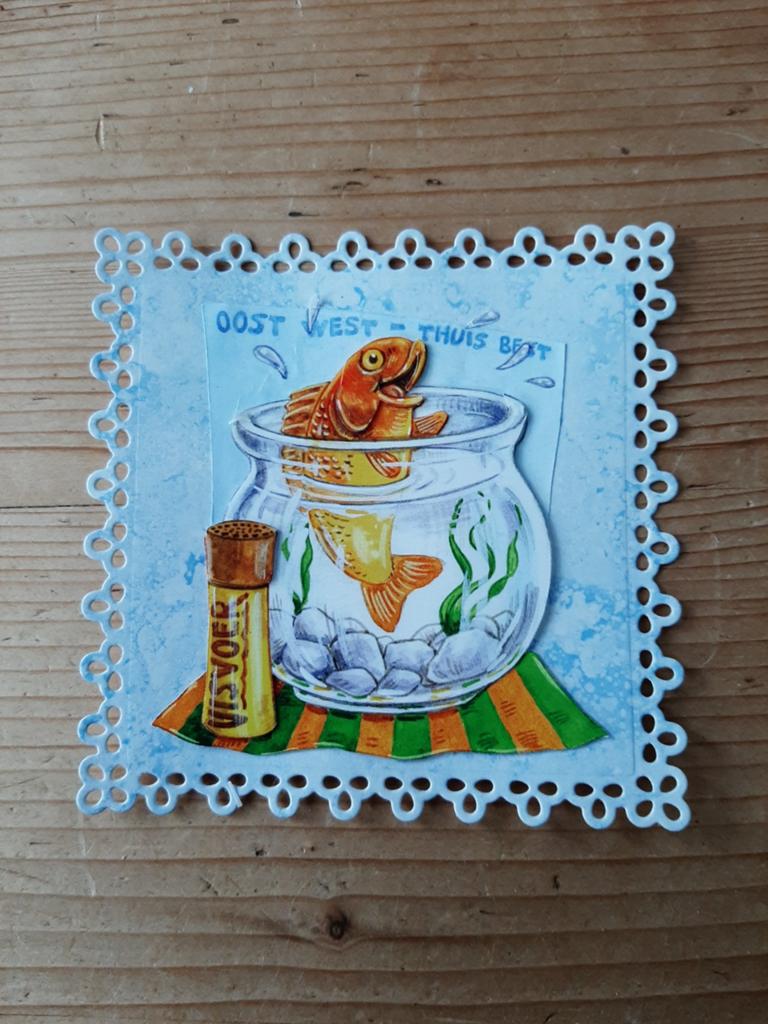 Stans kaart opleg met 3d plaatje vissenkom met goudvis, Ophalen of Verzenden, Nieuw, Overige thema's