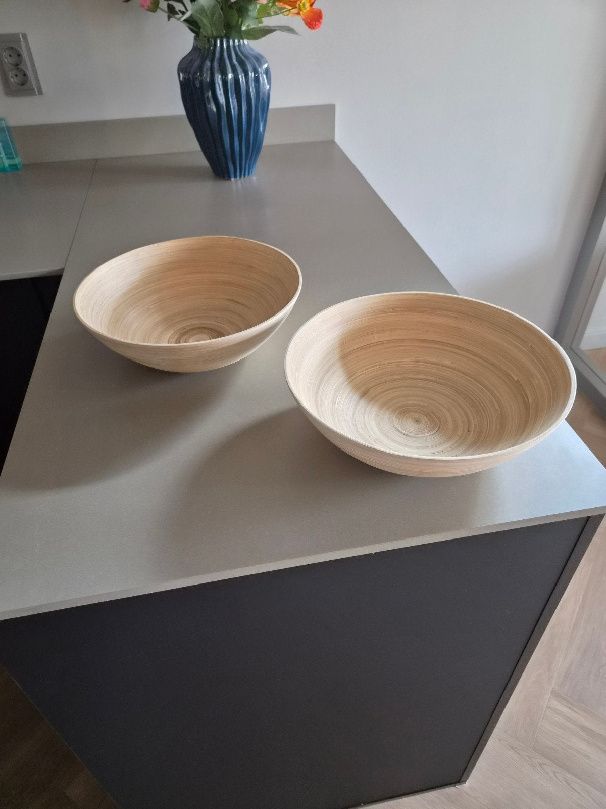 Set van 2x Bamboe Serveerschalen - D30 cm, Ophalen, Schaal, Rond, Nieuw