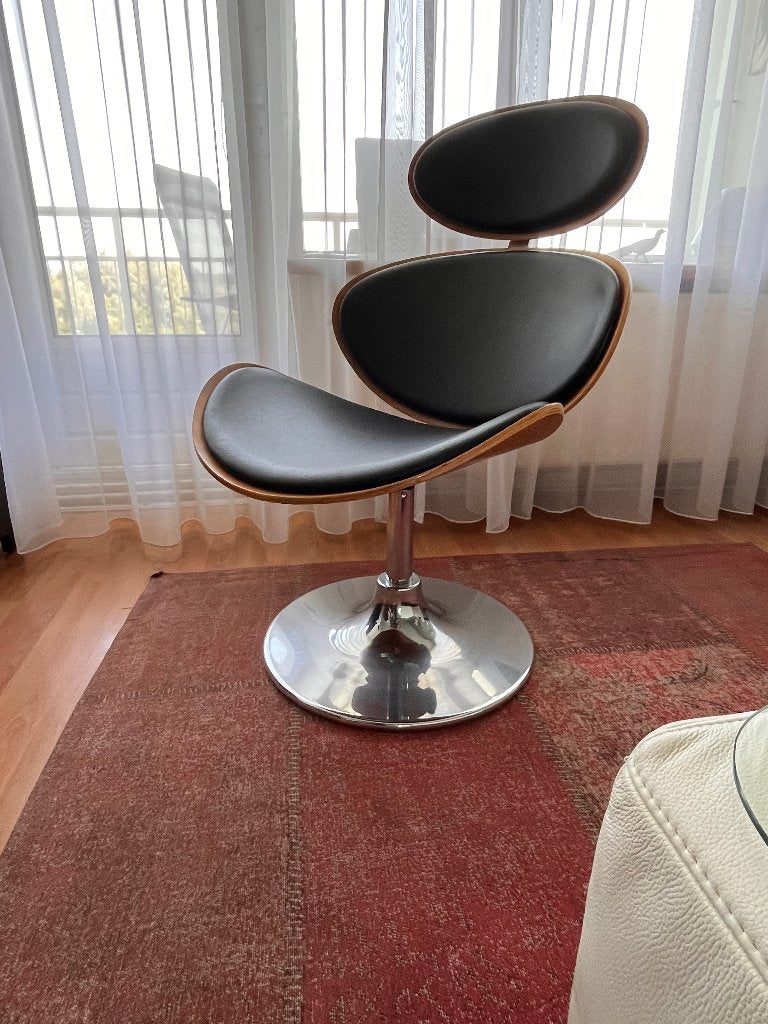 Dan-Form Curve loungestoel, draaifauteuil Denemarken, Huis en Inrichting, Stoelen, Ophalen, Gebruikt, Bruin, Leer
