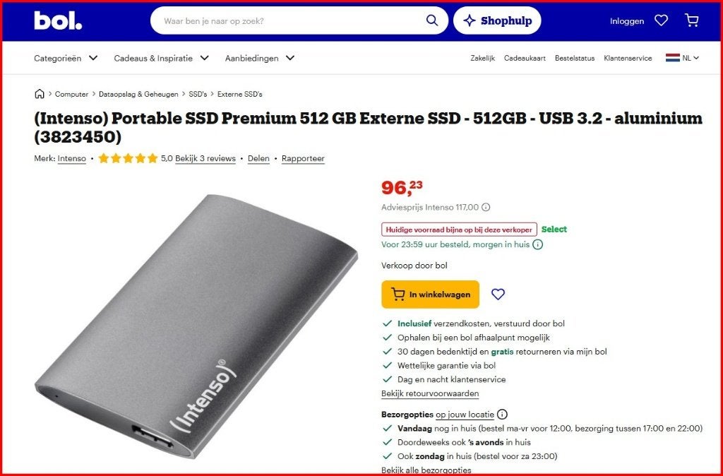(Intenso) externe SSD Premium 512 GB, Intenso, 512 GB, Ophalen of Verzenden, Zo goed als nieuw
