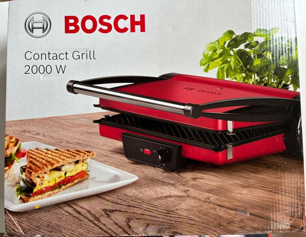Rode Bosch Contactgrill - Perfect voor tosti's en meer! € 50, Witgoed en Apparatuur, Contactgrills, Ophalen of Verzenden, Zo goed als nieuw