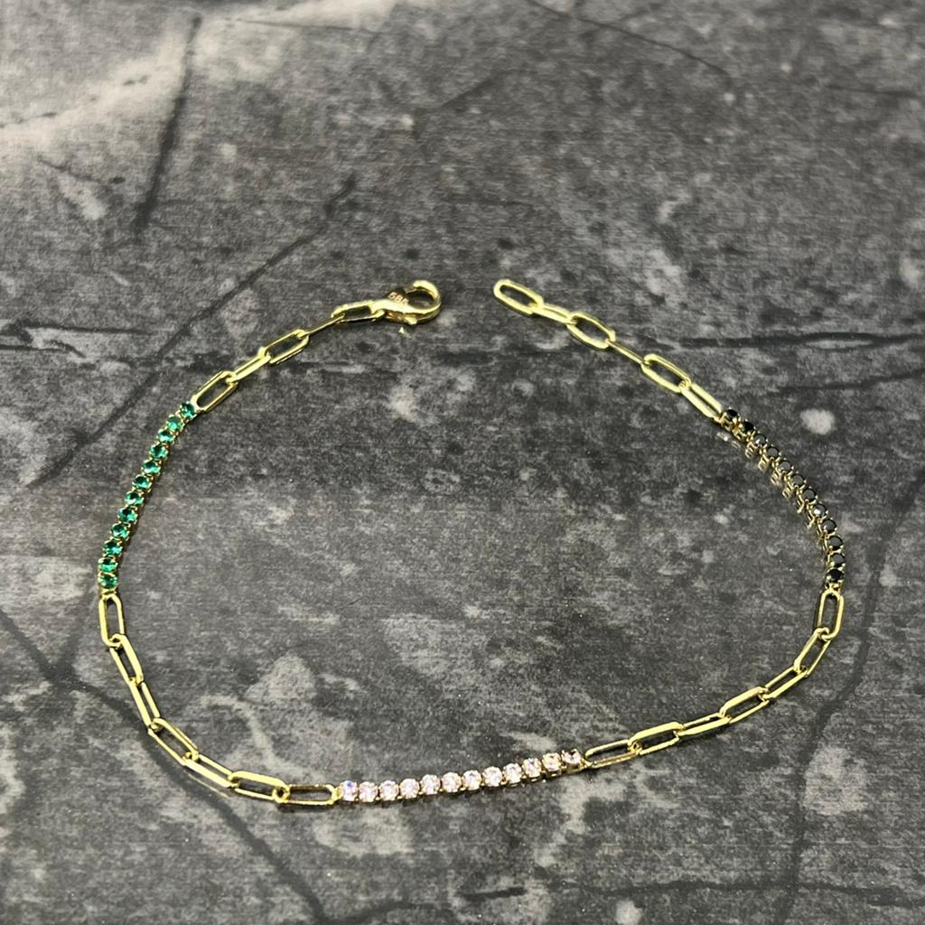 14 karaat gouden armband tennisarmband wit met groen, Ophalen of Verzenden, Nieuw, Goud