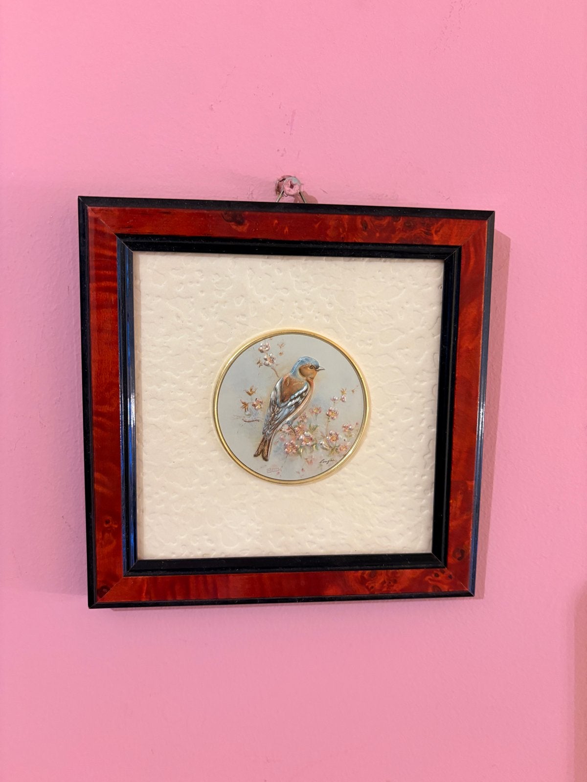 Vintage miniatuur schilderij vogel Longhi, Ophalen of Verzenden