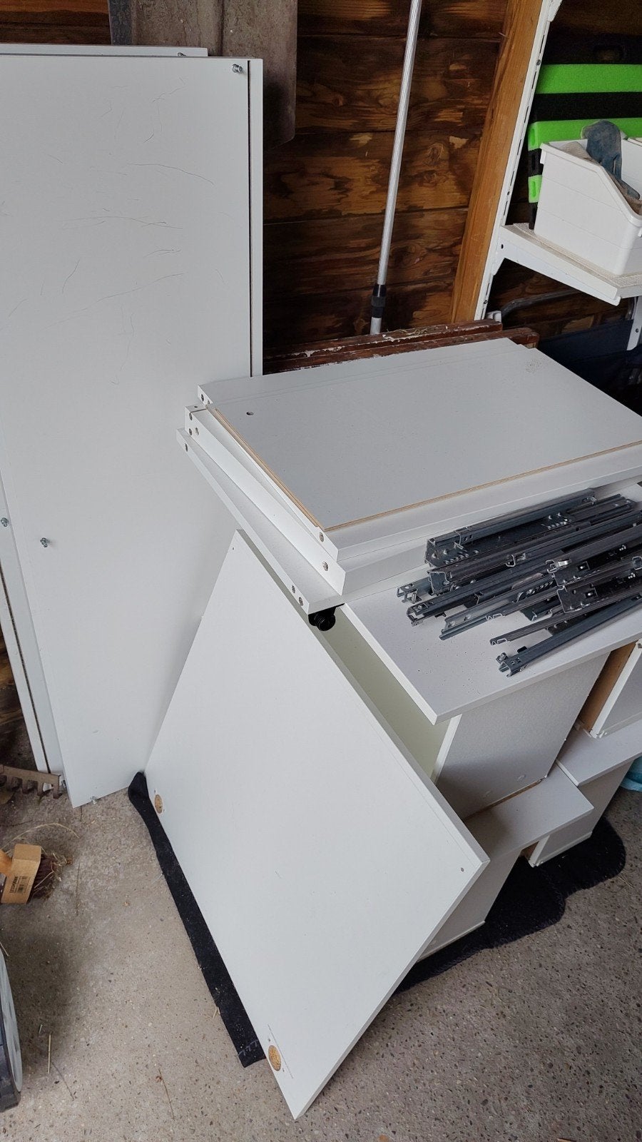 Gedemonteerde Besta Ikea kast met lades en planken, Ophalen, Met plank(en), Gebruikt, 100 tot 150 cm