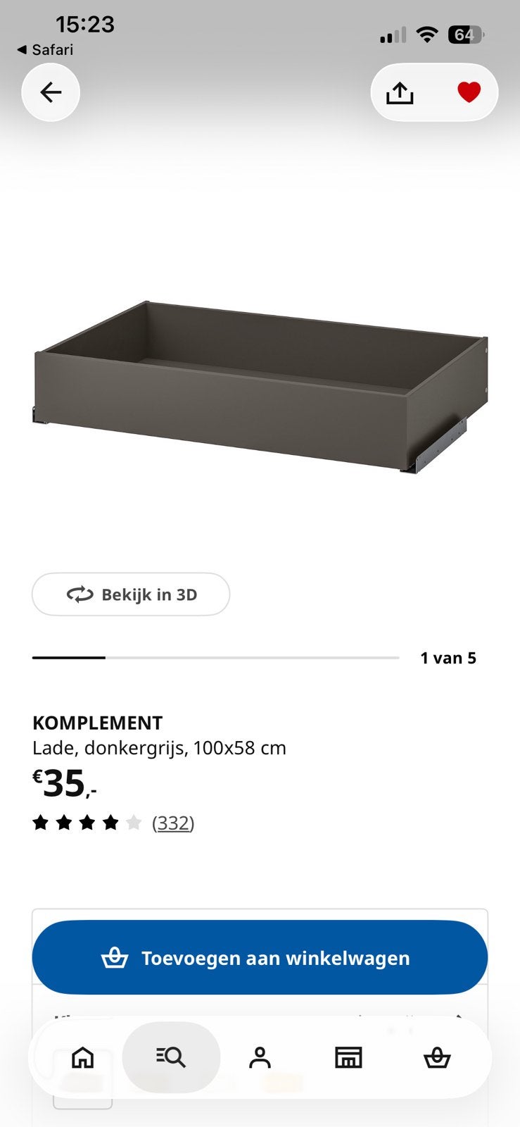 NIEUWE Komplement Pax kast lade 100cm, Huis en Inrichting, Ophalen, Nieuw, 50 tot 100 cm, Minder dan 100 cm