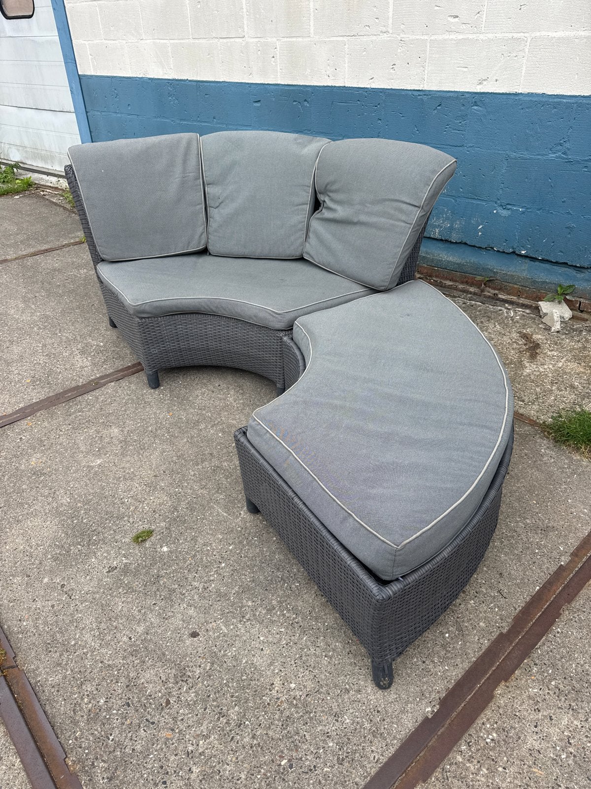 Wicker Loungeset met Hocker - Grijs, Tuin en Terras, Tuinsets en Loungesets, Gebruikt, 3 zitplaatsen, Ophalen of Verzenden, Loungeset
