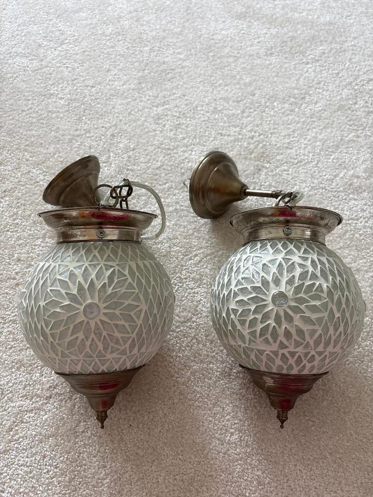 2 Oosterse mozaïek hanglampen, Ophalen, Zo goed als nieuw, Glas, Minder dan 50 cm