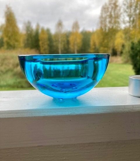 Iittala Finland: 2 kaarsenhouders Ballo. Blauw + transparant, Ophalen of Verzenden