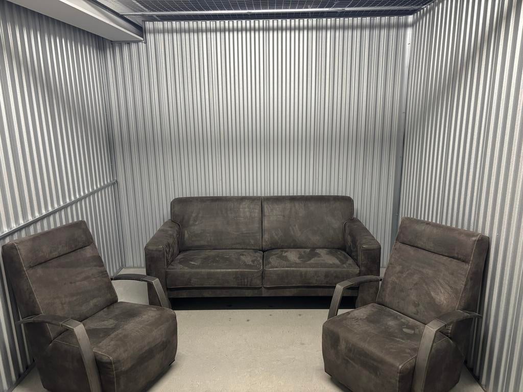 Comfortabele bank met twee fauteuils - Grijs, Ophalen of Verzenden, Gebruikt