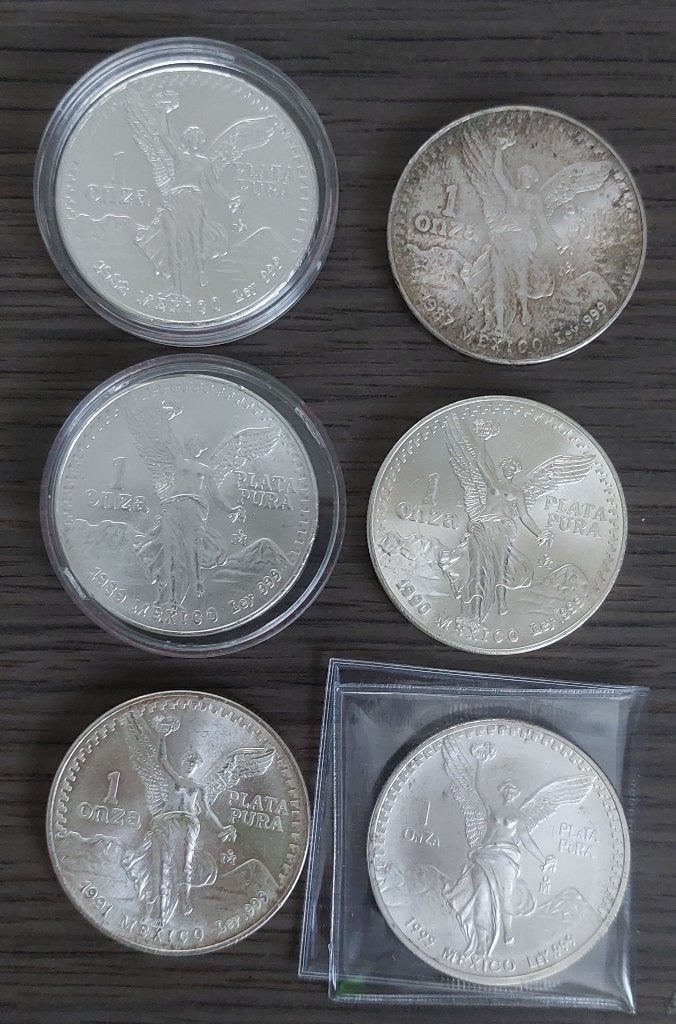 Mexico libertads 1 ounce 1982-1987-1989-1990-1991-1995, Ophalen of Verzenden, Midden-Amerika, Zilver