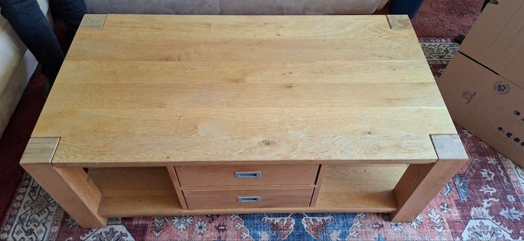 Gratis massief eiken salontafel, Ophalen, Gebruikt, 100 tot 150 cm, Eikenhout