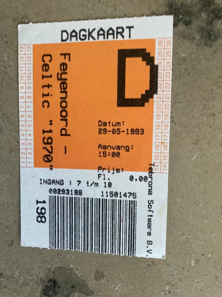 TICKET FEYENOORD-CELTIC 1970. 29 mei 1993, Ophalen of Verzenden, Zo goed als nieuw, Feyenoord, Overige typen