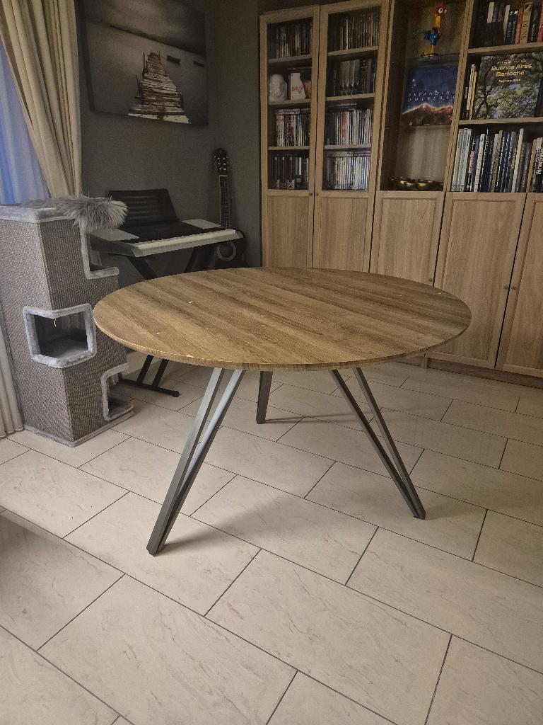 Tafel rond stalen poten 120cm evt. met stoelen, Ophalen, Gebruikt, Overige materialen, Rond