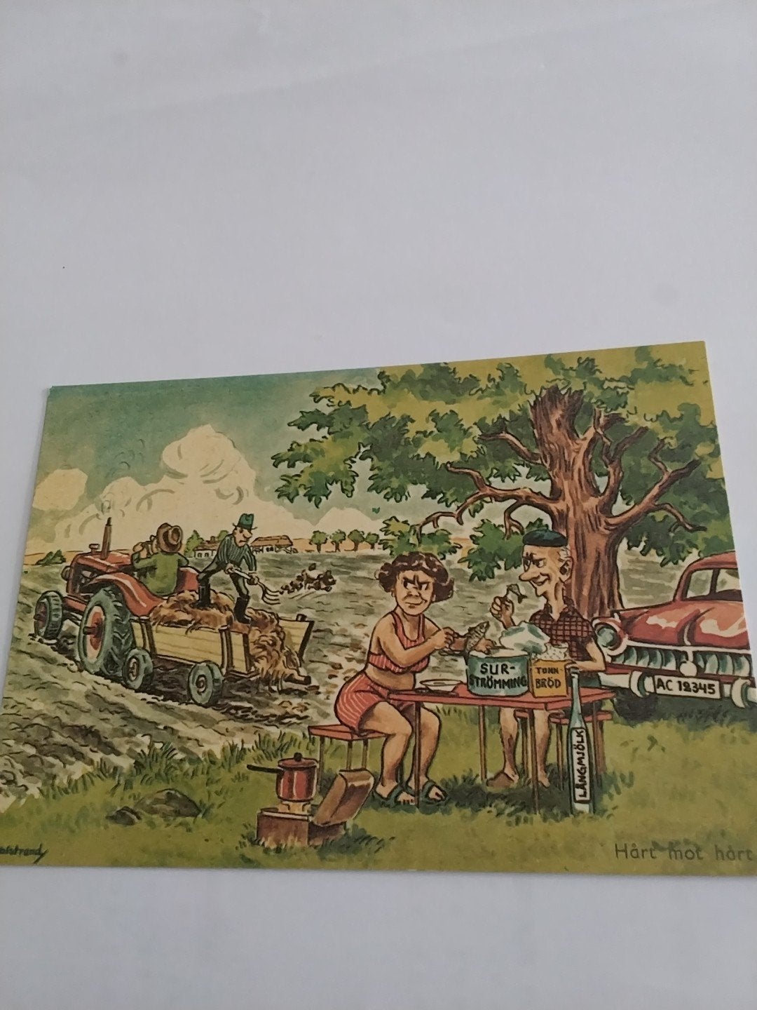 Vintage humoristische ansichtkaart: 'Hårt mot hårt', Ophalen of Verzenden, 1960 tot 1980, Gelopen