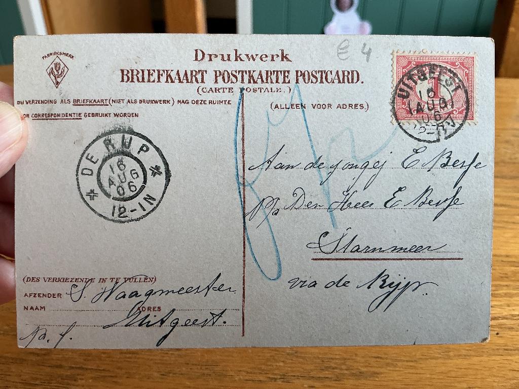 Briefkaart met kleinrond Uitgeest en Grootrond De Rijp, Verzenden, Voor 1920, Gelopen, Zuid-Holland