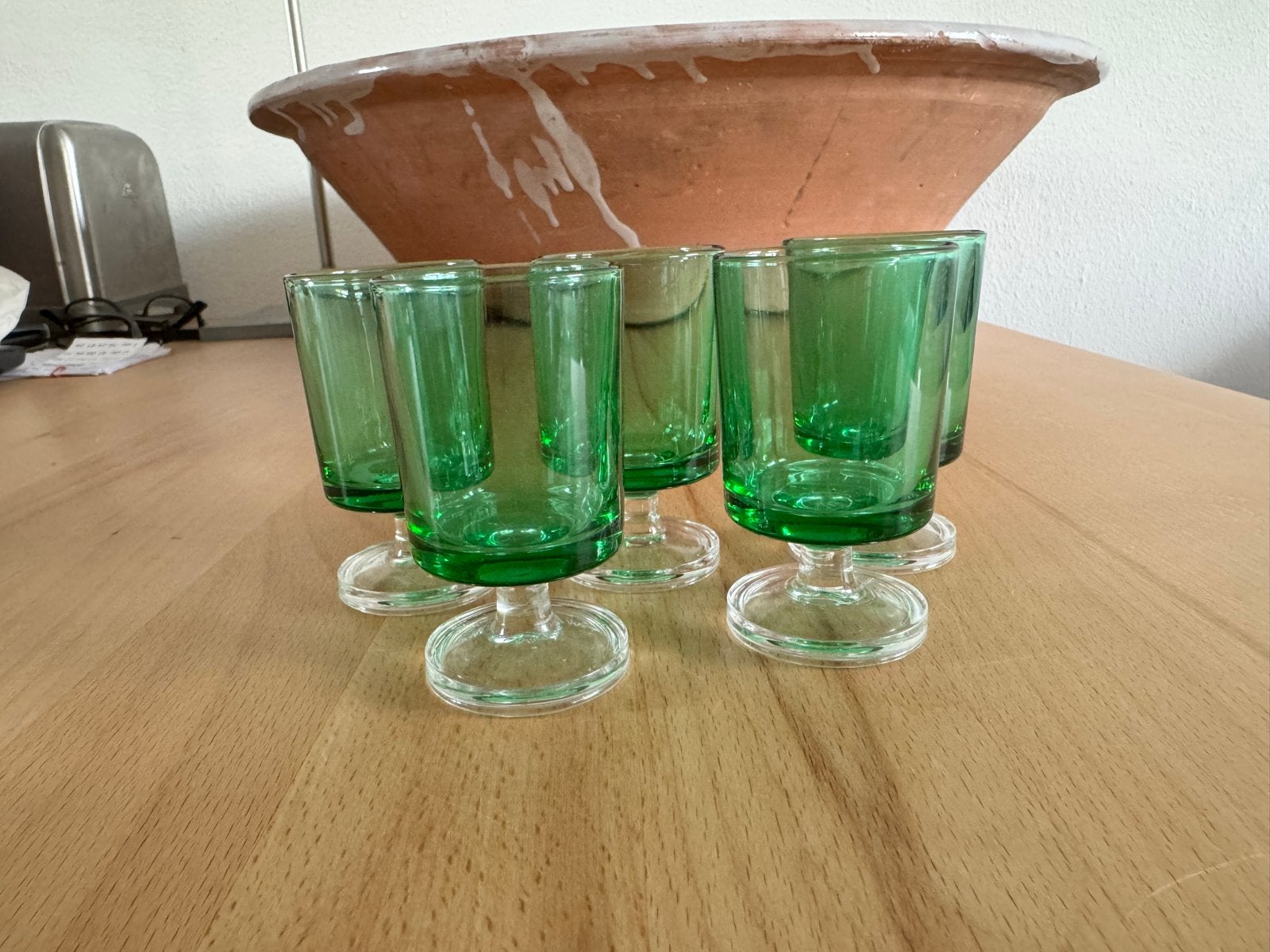 5 Franse portglaasjes groen Luminarc, Ophalen of Verzenden