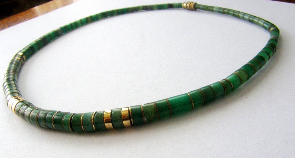 Prachtige Unieke handgemaakte vintage jade ketting collier, Ophalen, Overige materialen, Ketting, Met edelsteen