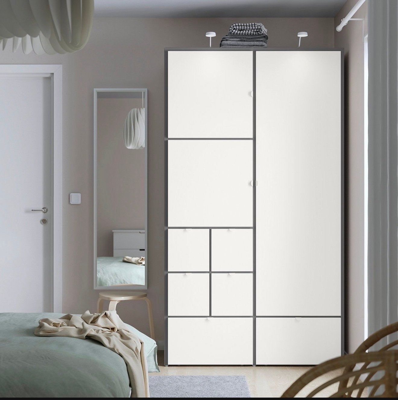 Ikea VISTHUS Kledingkast wit-grijs met lades en deuren, Huis en Inrichting, Kasten | Kledingkasten, Ophalen, Overige materialen