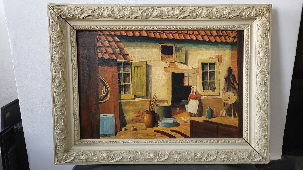 Vintage schilderij - A. Kuiper, Ophalen, 50 tot 75 cm, Schilderij, 50 – 75