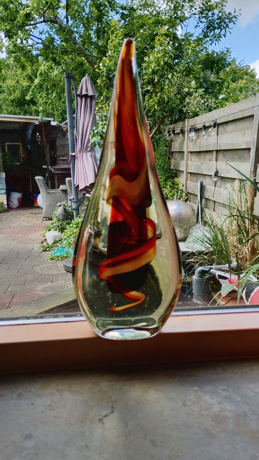 Glaskunst Druppel - Abstracte Glazen Sculptuur 36 cm, Antiek en Kunst, Ophalen, Glas, Handgemaakt, 20 - 50 cm
