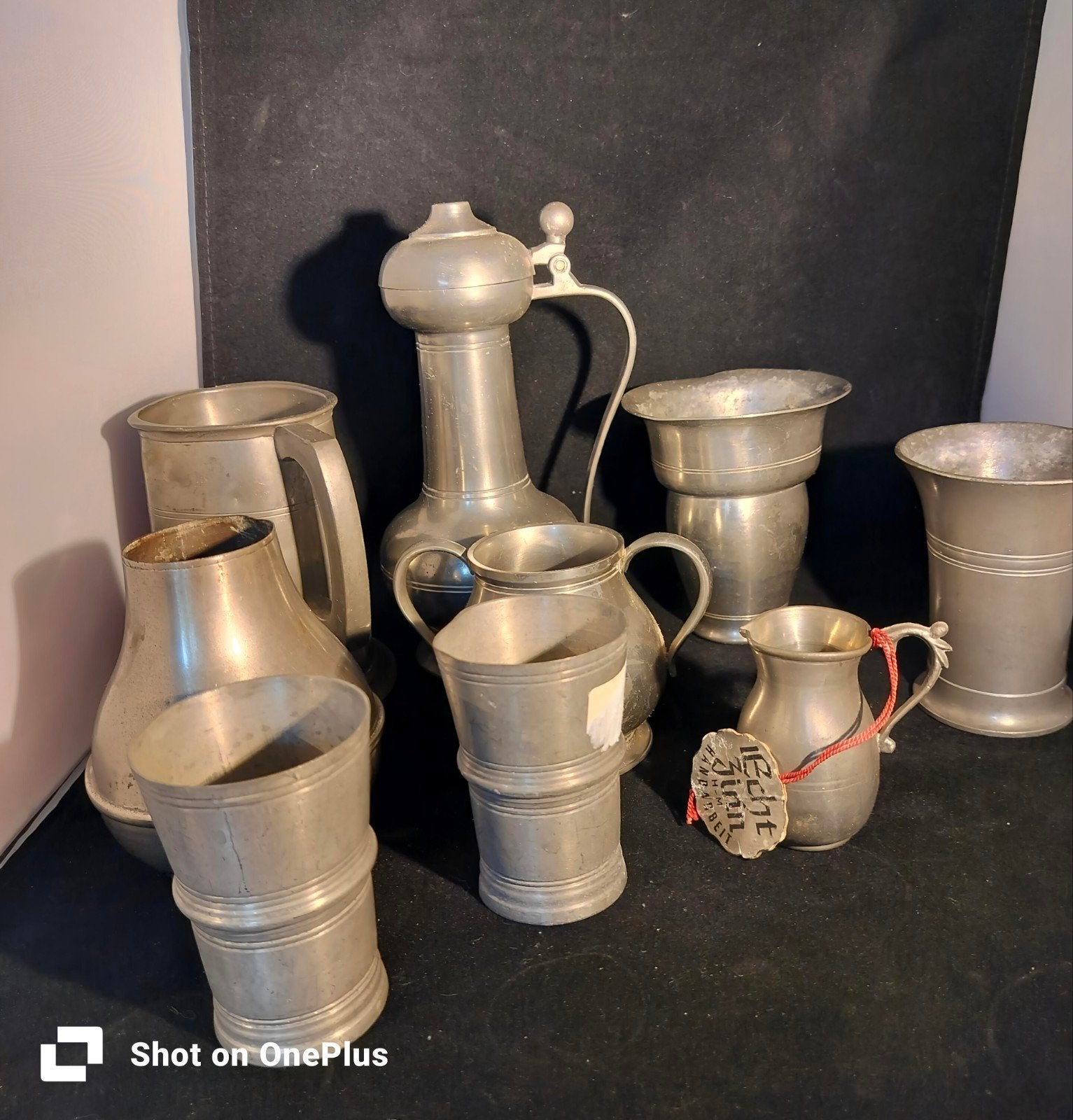Collectie van 9 antieke tinnen kannen en bekers, Ophalen of Verzenden