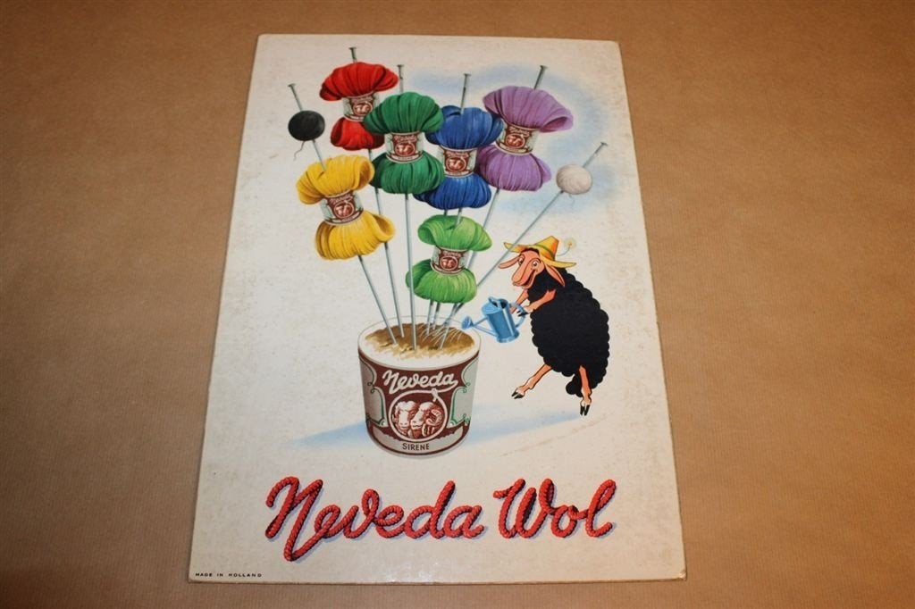 Zeldzame vintage display - Neveda Wol - Ca 1950, Ophalen of Verzenden, Zo goed als nieuw, Reclamebord