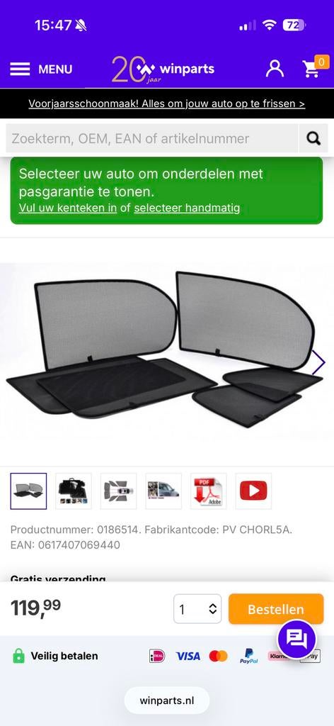 Privacy shaded/ zonneschermen Chevrolet Orlando, Ophalen, Chevrolet