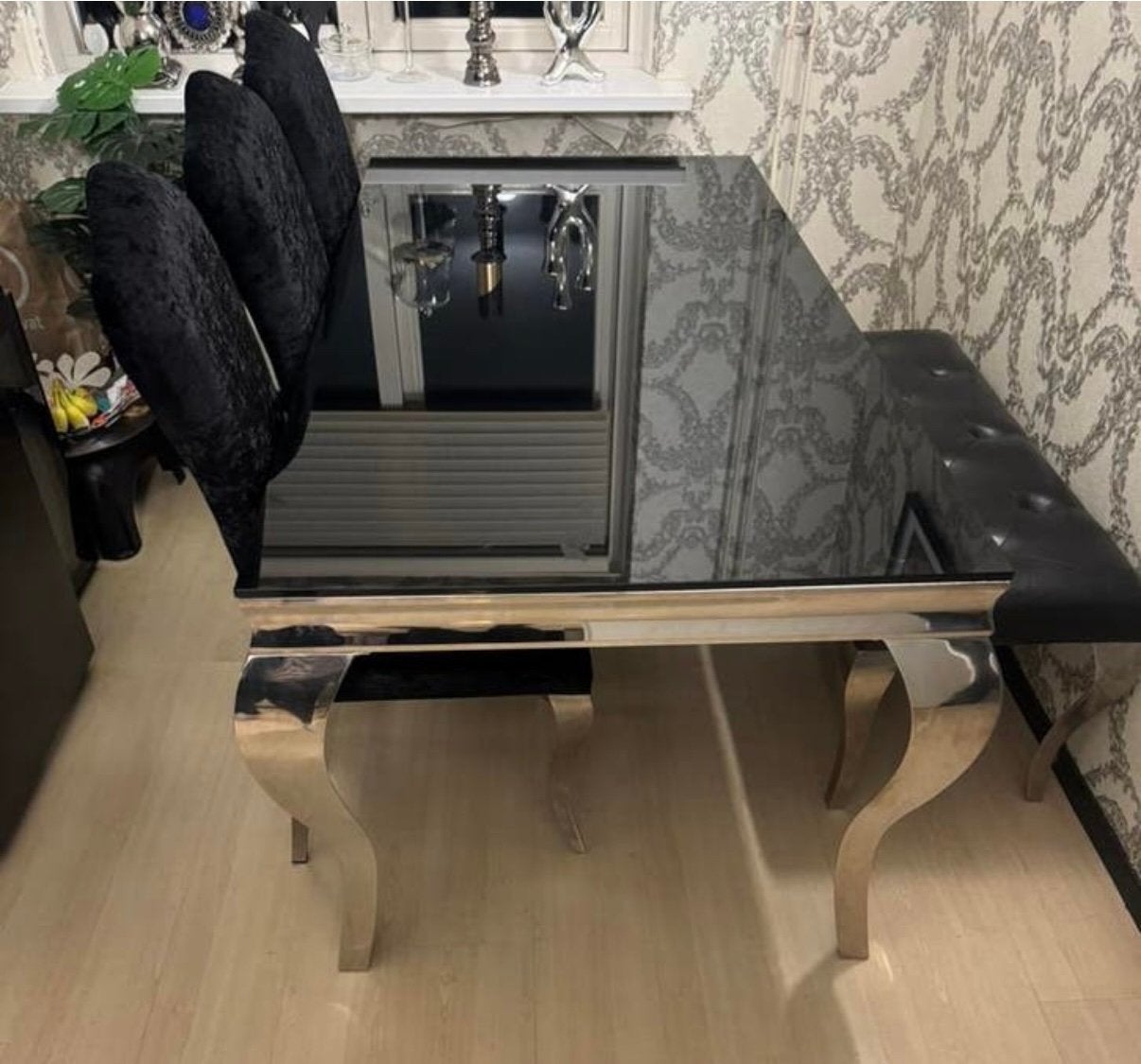 EETTAFEL + 3 STOELEN + BANKJE ERIC KUSTER STIJL, Huis en Inrichting, Ophalen, 50 tot 100 cm, Zo goed als nieuw, Vijf personen of meer