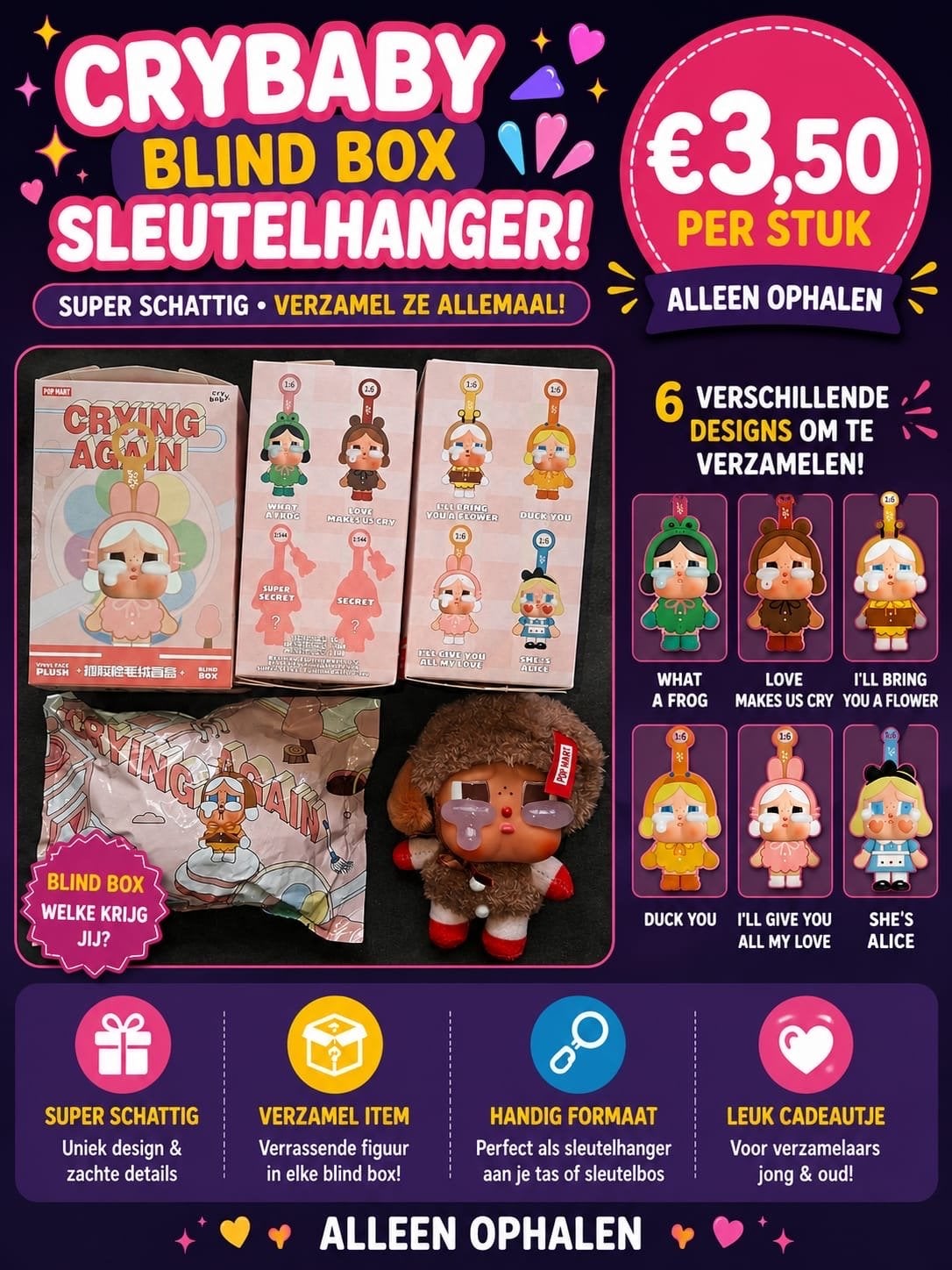 Crybaby Blind Box Sleutelhanger - Verzamel ze allemaal!, Ophalen, Nieuw