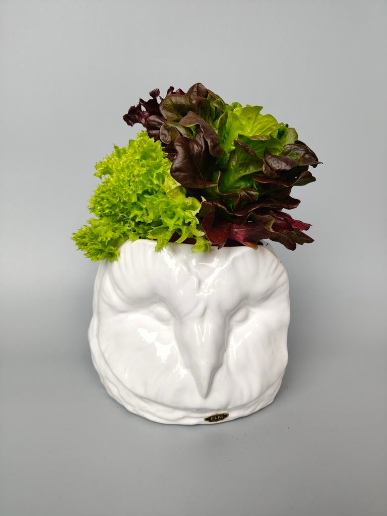 Vintage uil bloempot Elki Delfts Wit eighties Mid Century ge, Antiek en Kunst, Verzenden