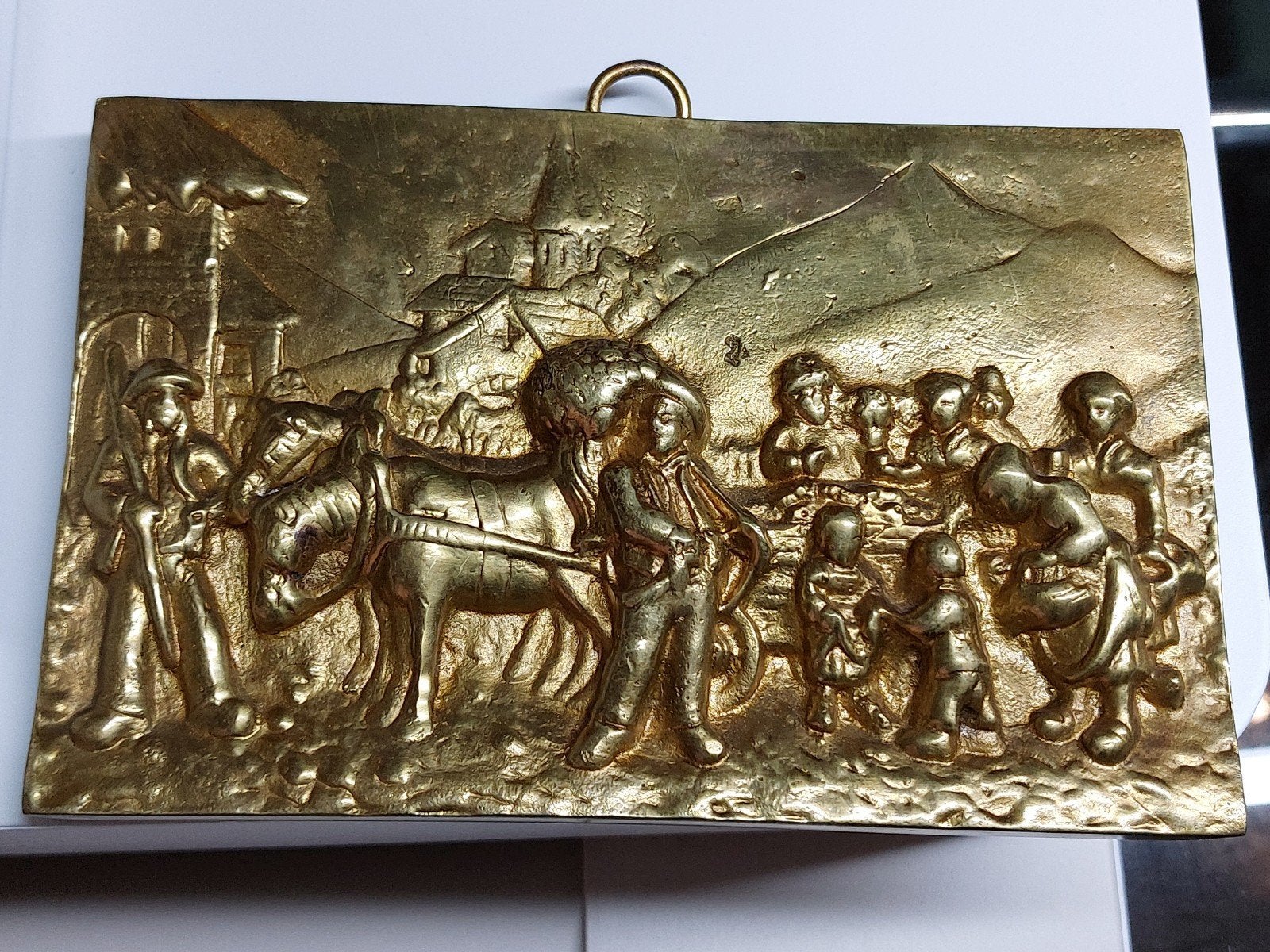 Koperen Plaquette met Oogsttafereel, Ophalen of Verzenden