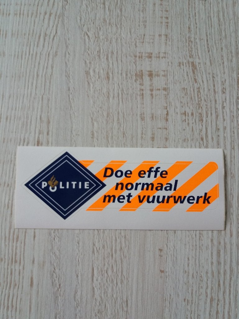 sticker Politie Doe effe normaal met vuurwerk, Ophalen of Verzenden, Zo goed als nieuw, Bedrijf of Vereniging