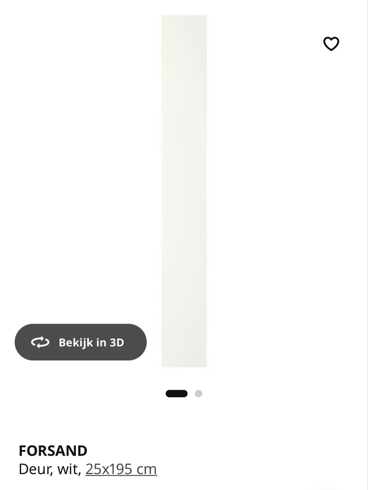 IKEA Pax FORSAND Deur, wit, 25x195 cm, Ophalen, Gebruikt, Minder dan 80 cm, Binnendeur