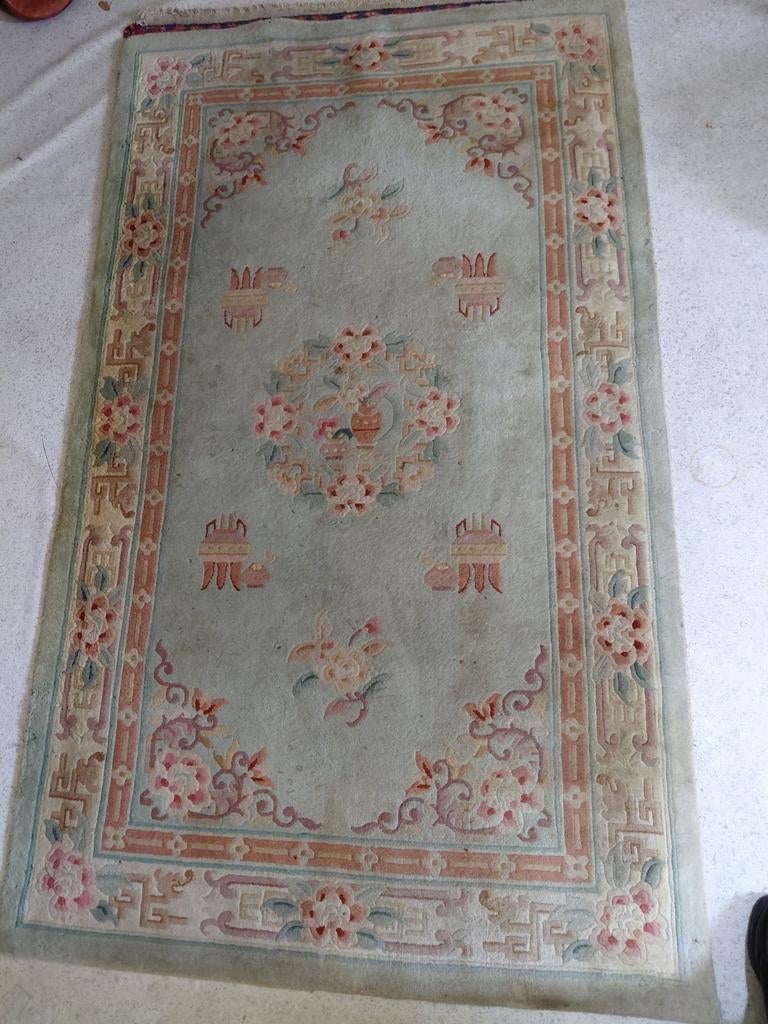 Groot zwaar kleed met bloemenpatroon - 124x210 cm, Ophalen, Gebruikt, 100 tot 150 cm, Groen
