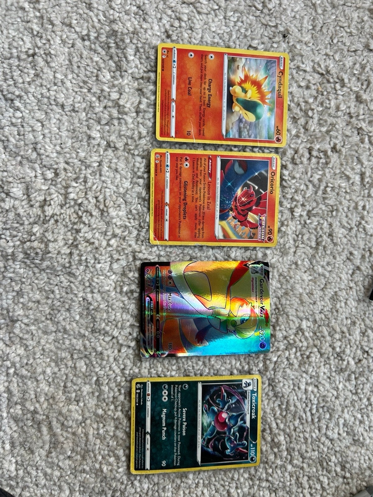Pokémon kaarten: Gardevoir VMAX, Cyndaquil, Oricorio, Toxicr, Ophalen of Verzenden, Zo goed als nieuw, Meerdere kaarten, Foil