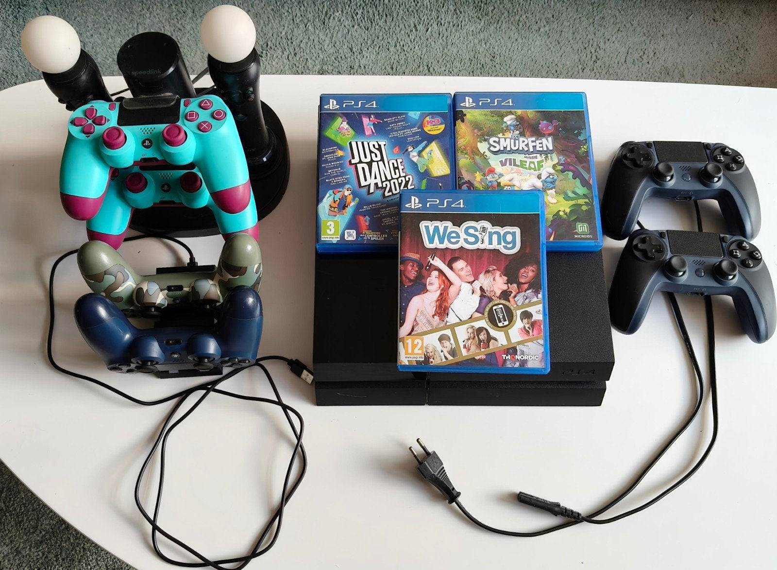PS4 Slim met controllers, games en lader, Gebruikt, Virtual Reality, Eén computer, Ophalen