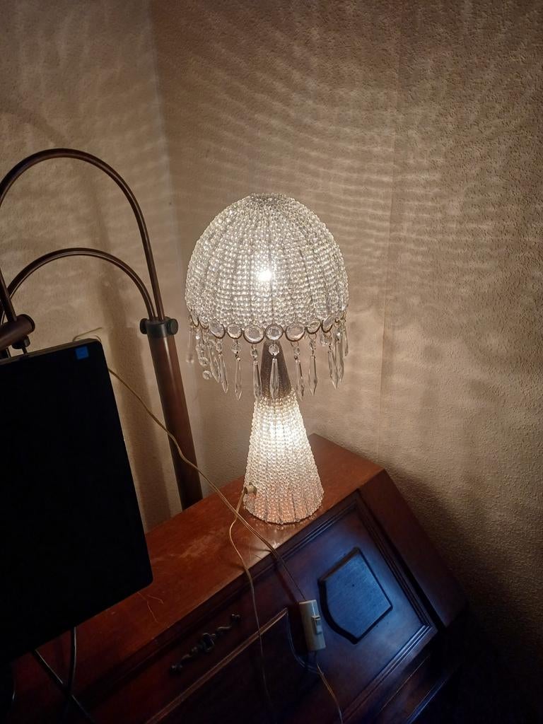 Vintage kristallen tafelamp met twee licht punten, Ophalen of Verzenden