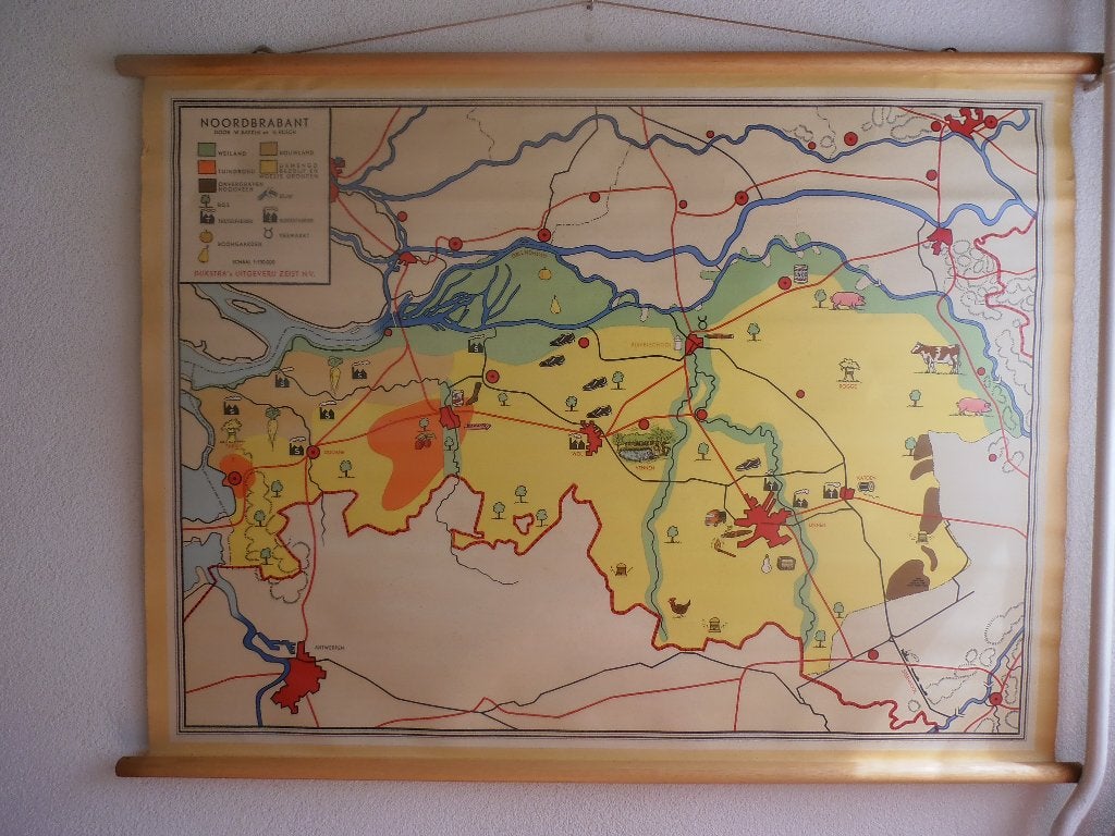 Schoolplaat Aardrijkskunde Noord-Brabant, Antiek en Kunst, Ophalen, Aardrijkskunde