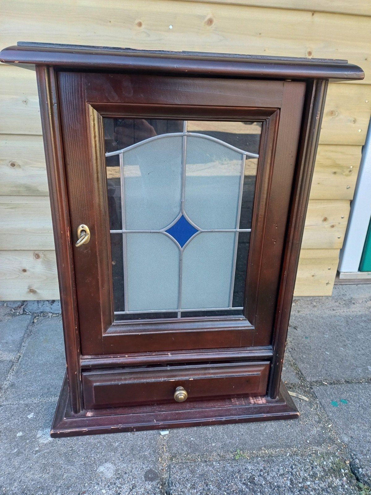 Mooi antiek kastje met glas-in-lood deur, Antiek en Kunst, Ophalen