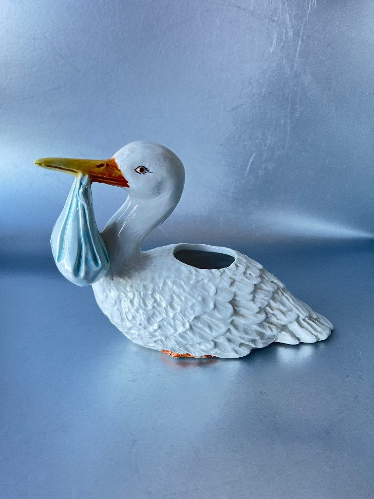 Ooievaar beeldje voor doopsuiker, baby, Ophalen of Verzenden, Gebruikt, Dier