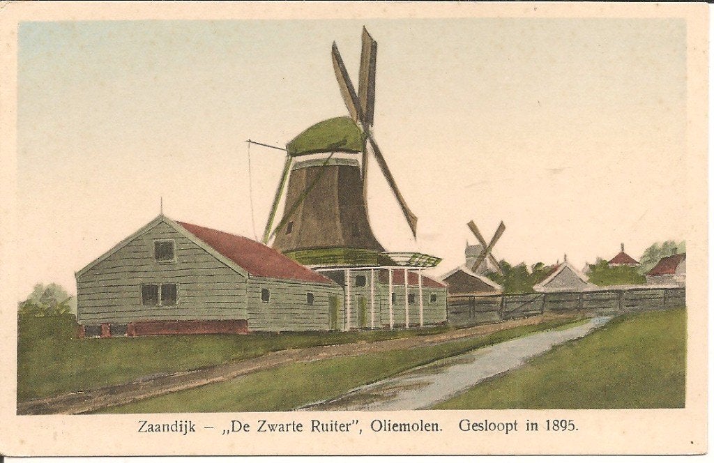 Oude ansichtkaart Zaandijk - De Zwarte Ruiter, Oliemolen, Ophalen of Verzenden, 1920 tot 1940, Gelopen, Noord-Holland