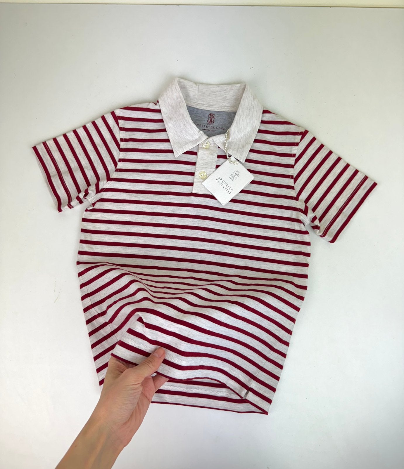 BRUNELLO CUCINELLI Niuew Polo T-shirt Striped Cotton 6Y, Kinderen en Baby's, Ophalen of Verzenden, Zo goed als nieuw, Jongen of Meisje