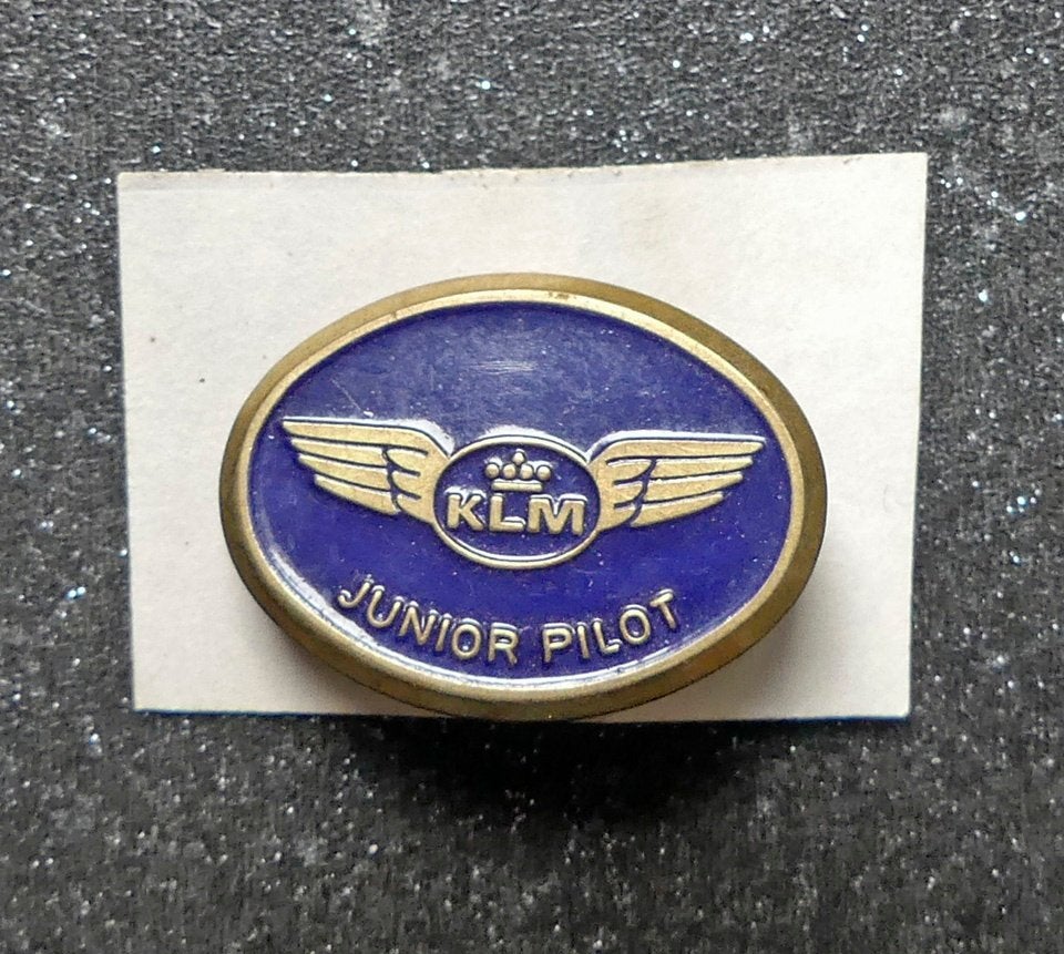 KLM Junior Pilot broche vintage metalen speldje piloot, Ophalen of Verzenden, Gebruikt, Patch, Badge of Embleem
