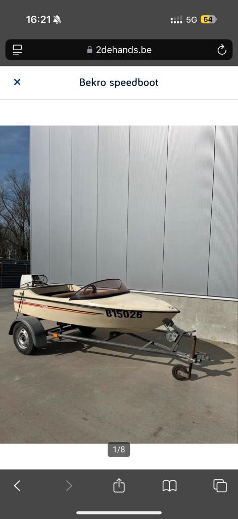 Speedboot BEKRO vintage, Watersport en Boten, Speedboten, Ophalen, Overige merken, Gebruikt, Viertaktmotor