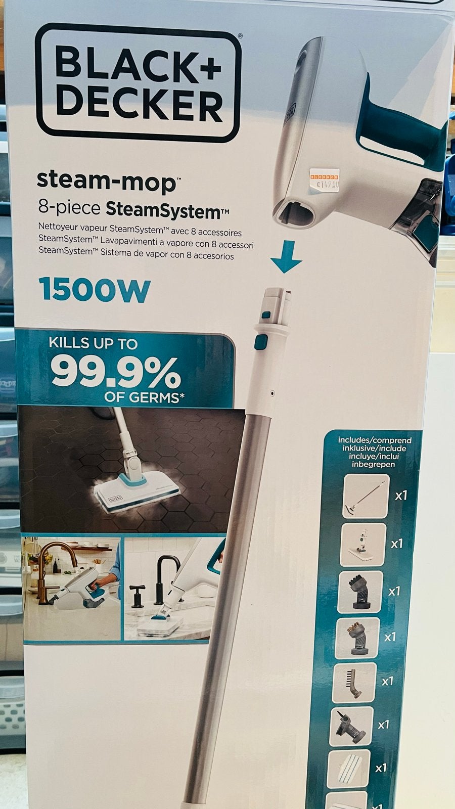 Black&Decker Stoommop 8-delig SteamSystem 1500W, Ophalen, Nieuw, Stoomreiniger, Reservoir