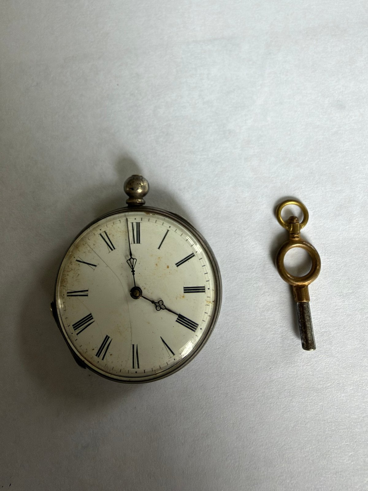 Antiek Zilveren Zakhorloge met Paardengravure + Sleutel, Ophalen of Verzenden, Zilver, Overige merken
